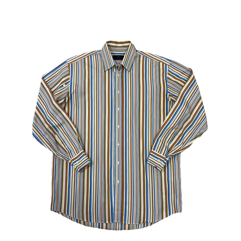 Etro Button Down Long Sleeve Collar Men’s Shirt Stripe Multicolor Italy Size 41
